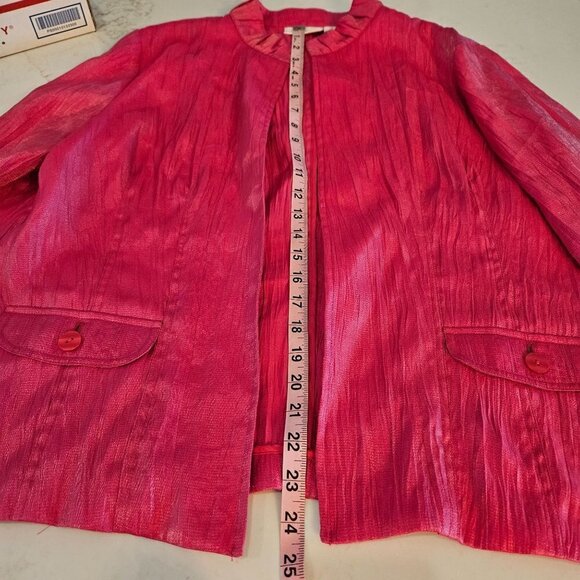 CHICO'S Jacket Blazer Sz Large 12 Hot Pink Crinkle Barbie Open Front Barbiecore - Picture 12 of 12